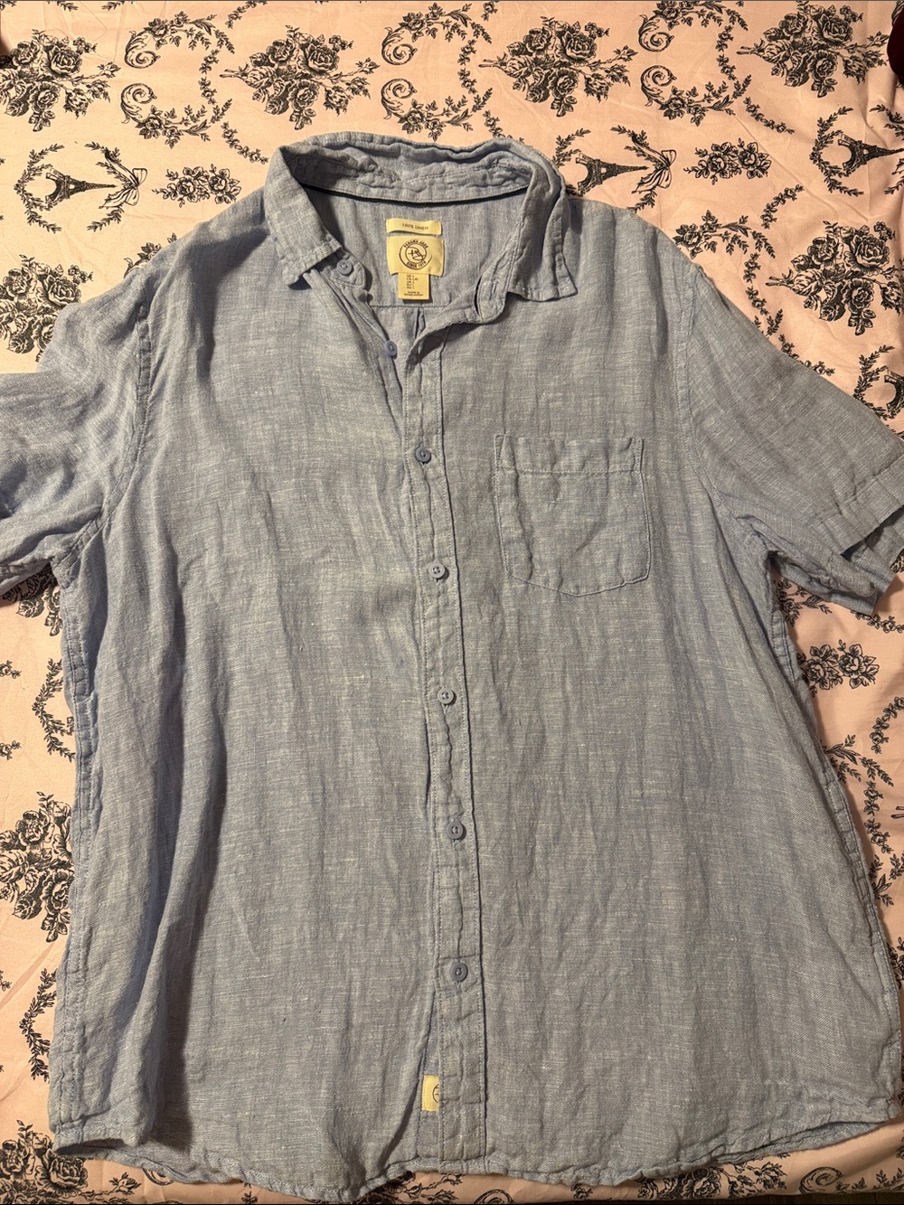 Panama Jack 100% Linen Light Blue Short-Sleeve Linen Button-Up